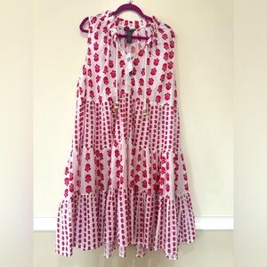 88$ Chelsea & Theodore Garden Sofia Short Dress White Red 100% Cotton Plus 2X